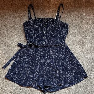 Francesca's Collections Dark Blue Polka Dot Romper